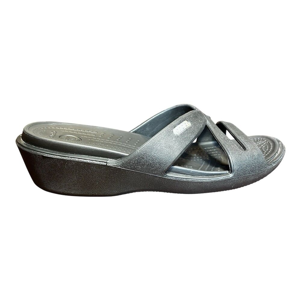 Crocs Patricia II Wedge Slide Sandals Slip On Strappy Shoes Brown Womens Size 7